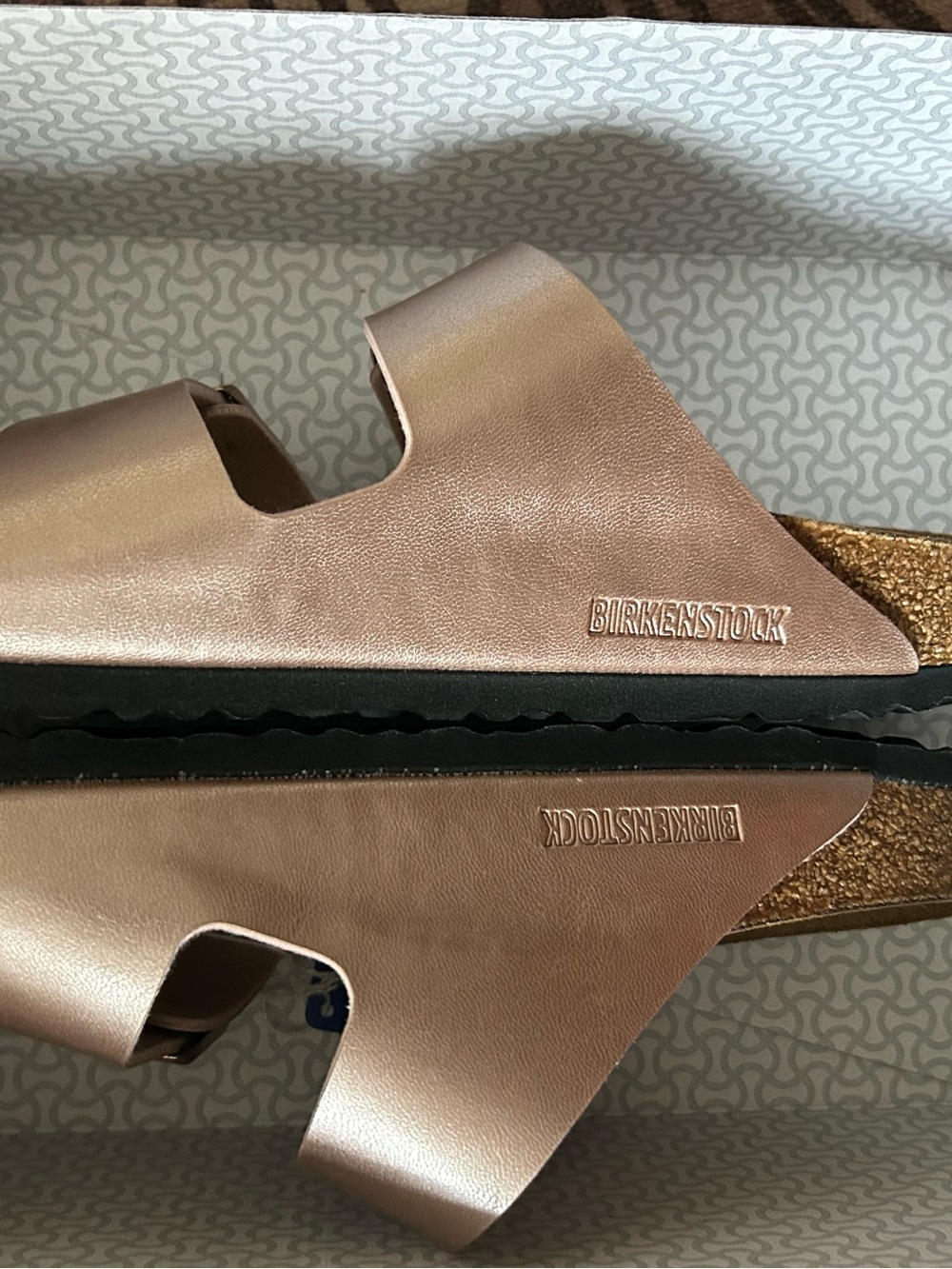 NWT Birkenstock Arizona Metallic Double Strap Sandals - Rose Gold/Copper - Picture 3 of 4